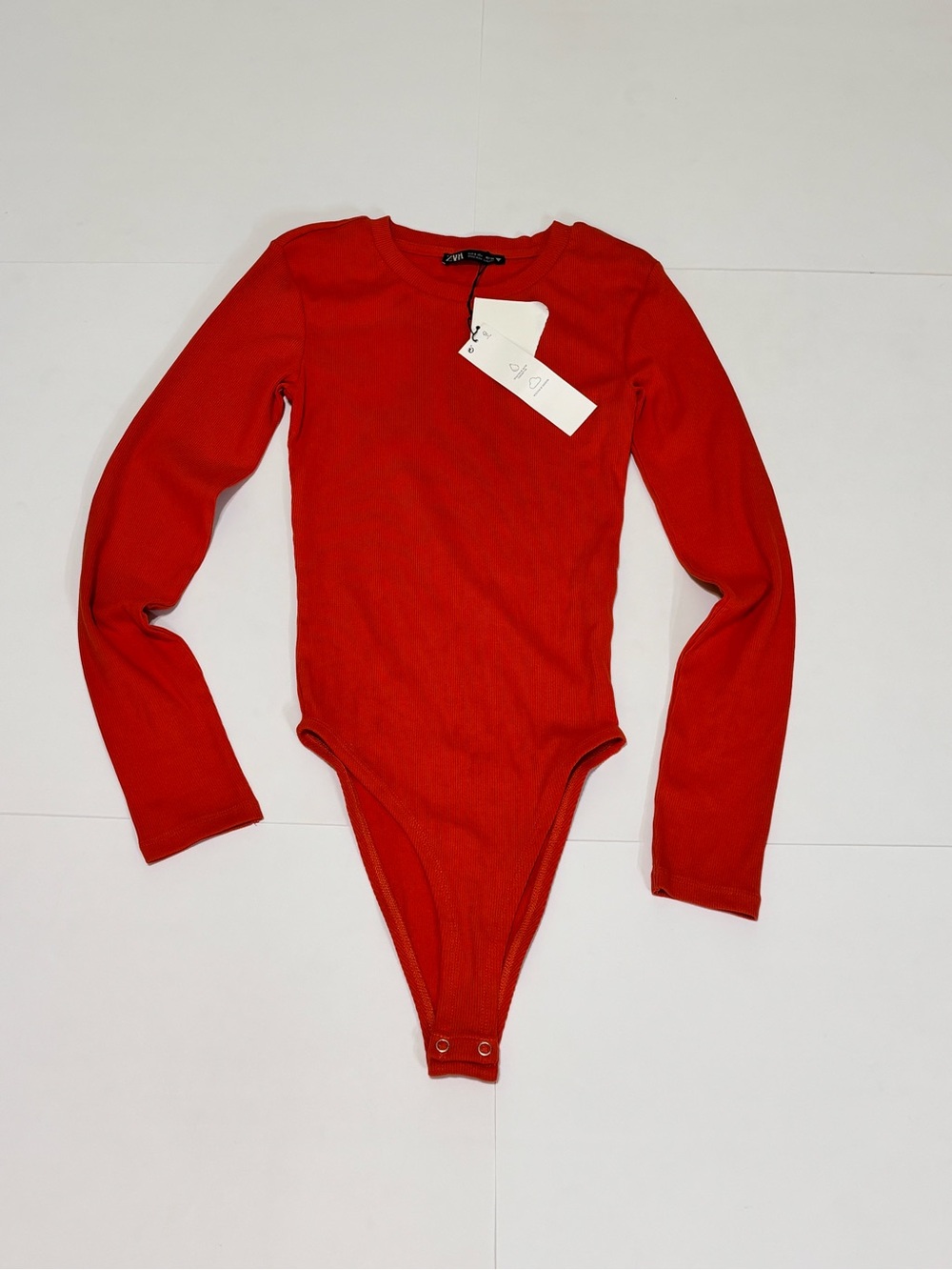 Zara Bright Orange Ribbed Long-Sleeve Bodysuit